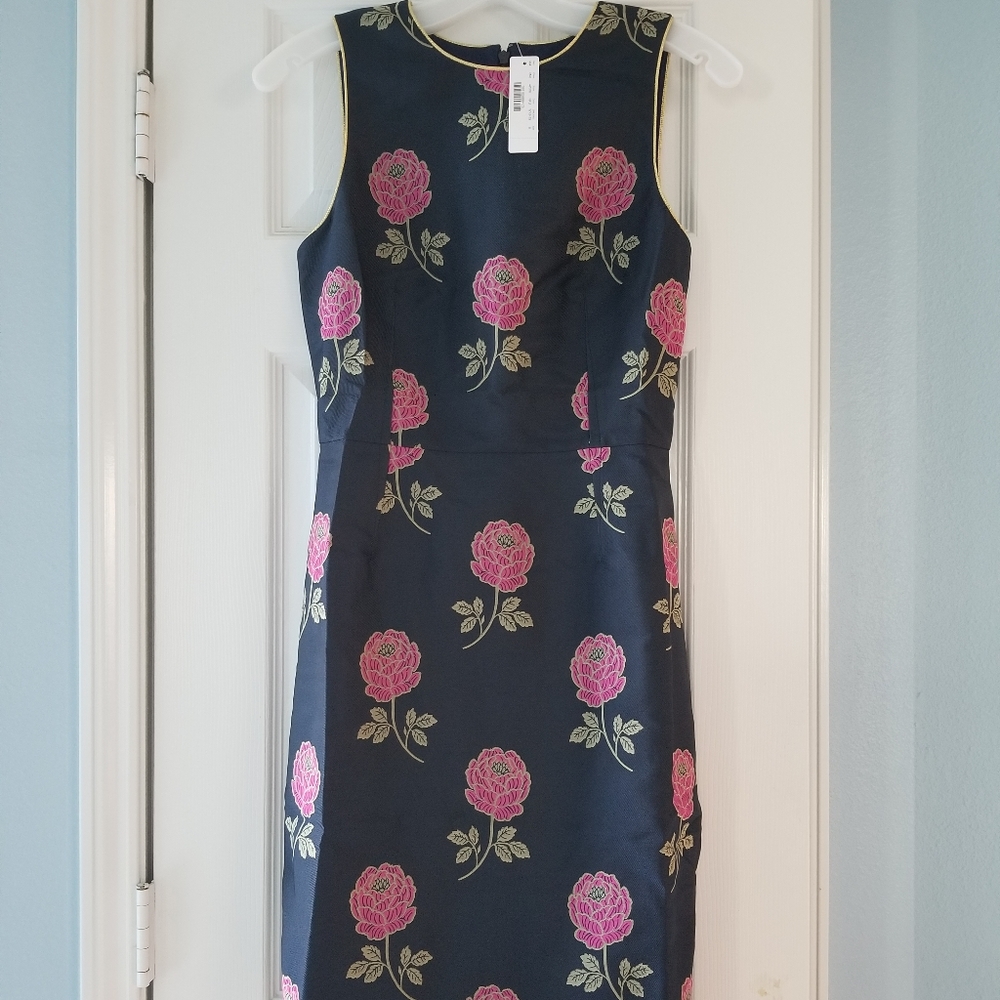 New J.Crew Sheath Dress in Floral Jacquard Size 0 - Picture 4 of 7
